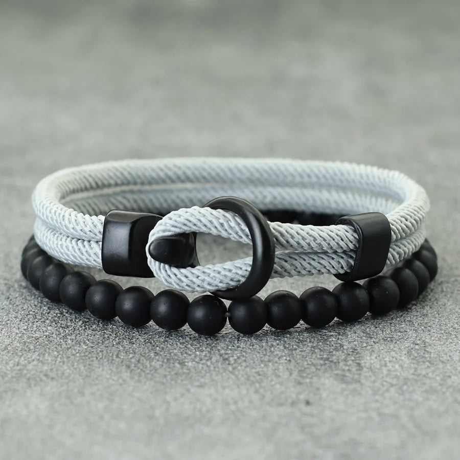 Fashion Mens Bracelet Set Lucky Thread Wrap Braclet Meditation Onyx Stone Beads Braslet Hombre Hand Accessories Fabric