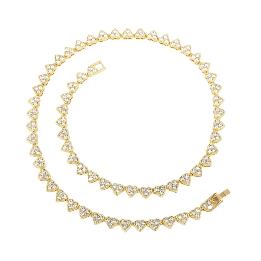 Hip Hop Heart Shape Crystal Tennis Chain Choker,For Men And Women，Fashion Cuba Chain Necklace Valentine's Jewelry Gift