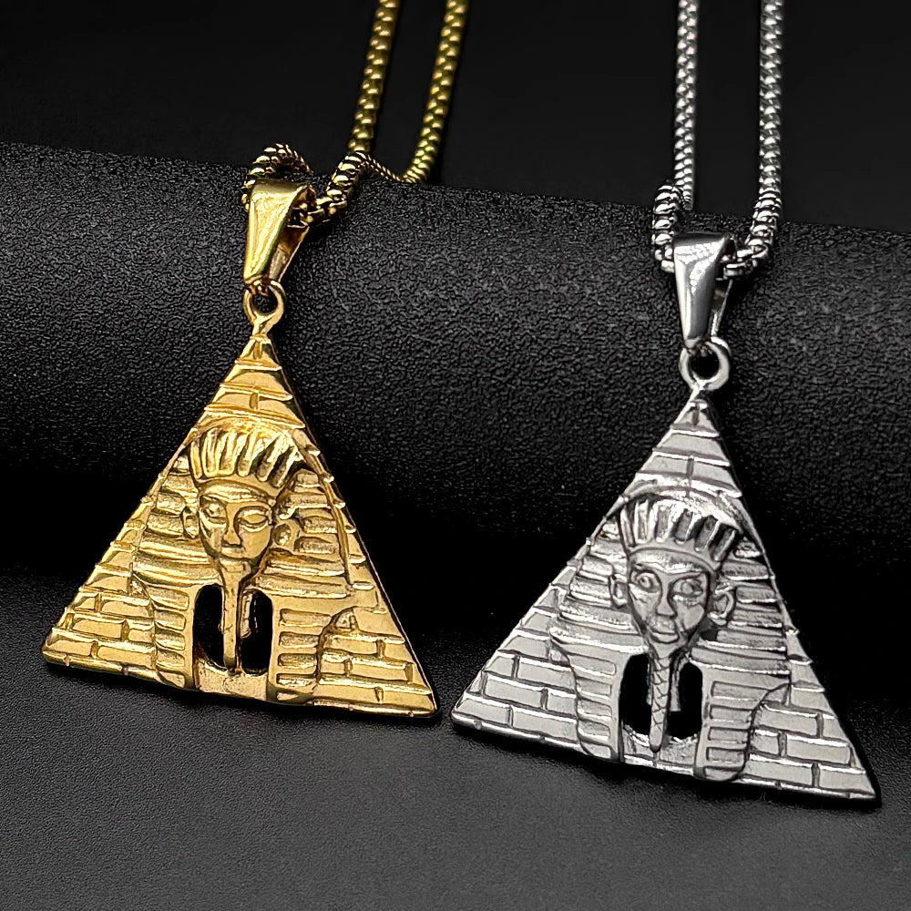 Egypt Pyramid Tutankhamun Pharaoh Pendant Necklace for Women Men Stainless Steel Gold Color Ancient Egyptian Amulet