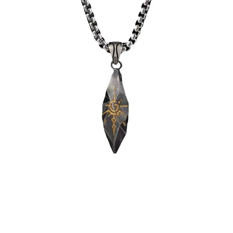 New Vintage Wishing Stone Men's Necklace Personalized Meteorite Pendant Necklace Stainless Steel Sweater Chain Accessories