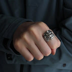 Gothic Samurai Cat Open Ring, Silver-Tone — Zinc Alloy