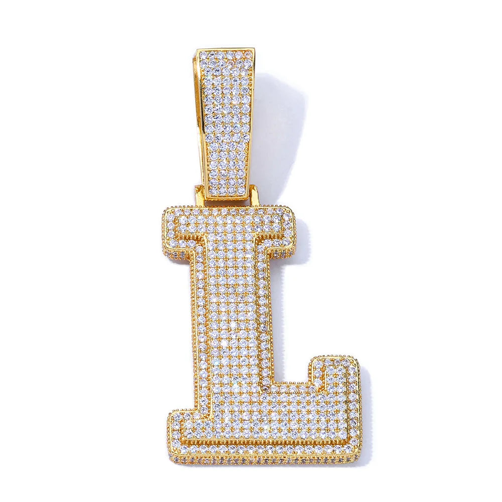Gold Iced Out Letter Pendant Necklace Capital 18K