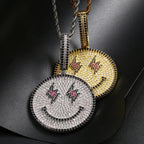 Trendy Round Zircon Copper Pendant Necklace for Men Fine Hip Hop Jewelry Pendant with Rope Chains