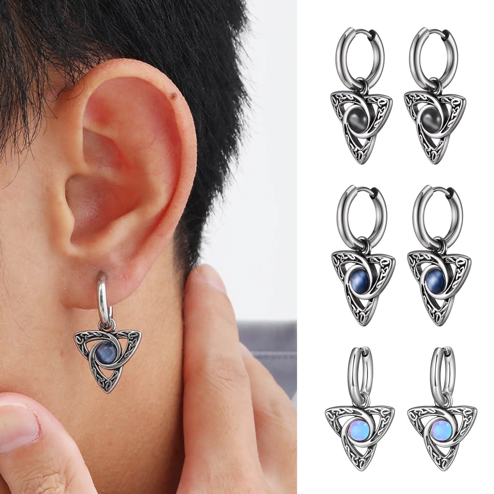 Viking Stone Triangle Huggie Hoop Earrings