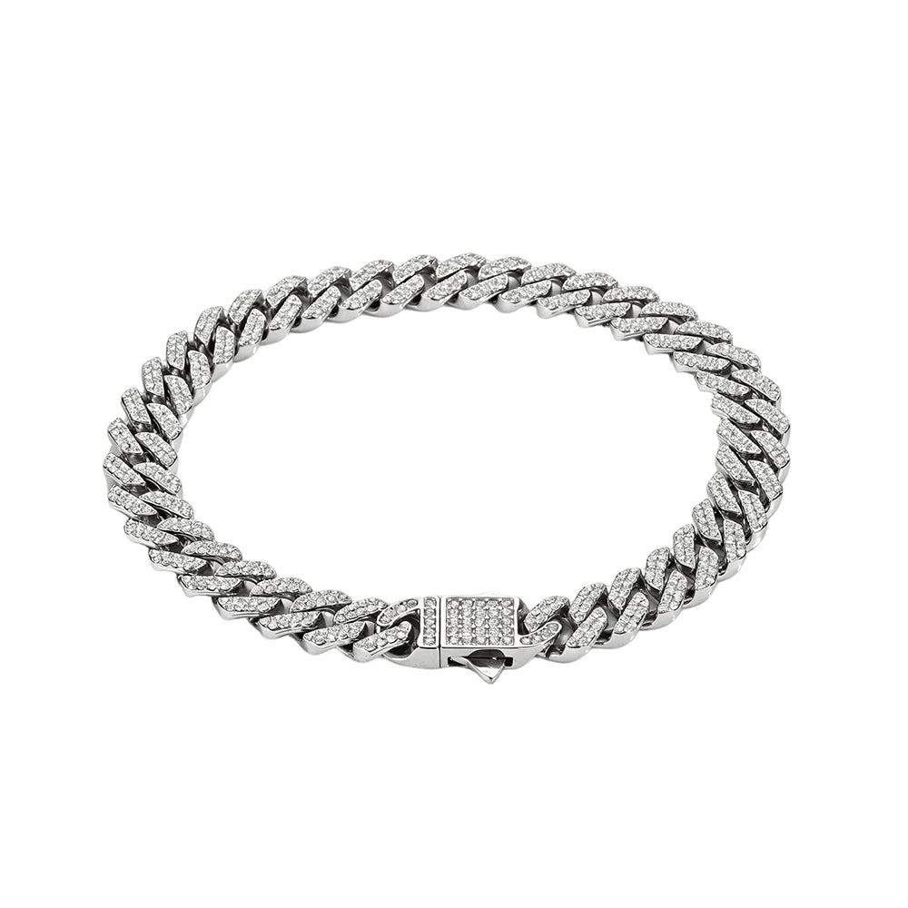 Gold Plated Silver Plated Stainless Steel Cubic Zirconia Iced Out Cuban Link Chain Hip Hop Jewelry Men Shiny Fashion Necklace