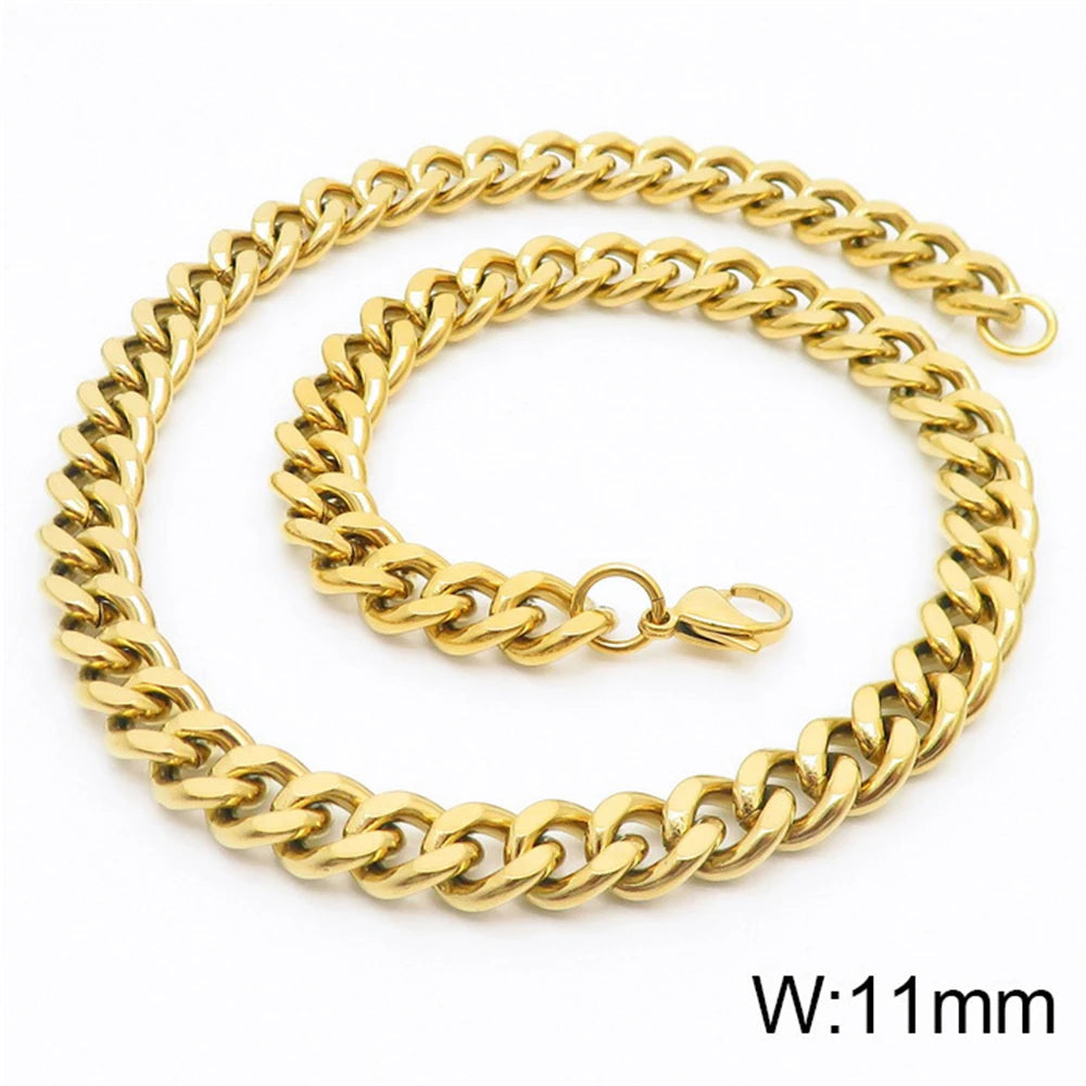 Punk Curb Cuban Link Chain Men Women Stainless Steel Long Necklace Fashion Tide Hip Hop Sweater Accessories Party Jewelry Gifts