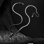 Hip Hop Men Black Square Crystal Pendant Necklace Retro Stainless Steel Flat Chain Jewelry Fashion Accessories