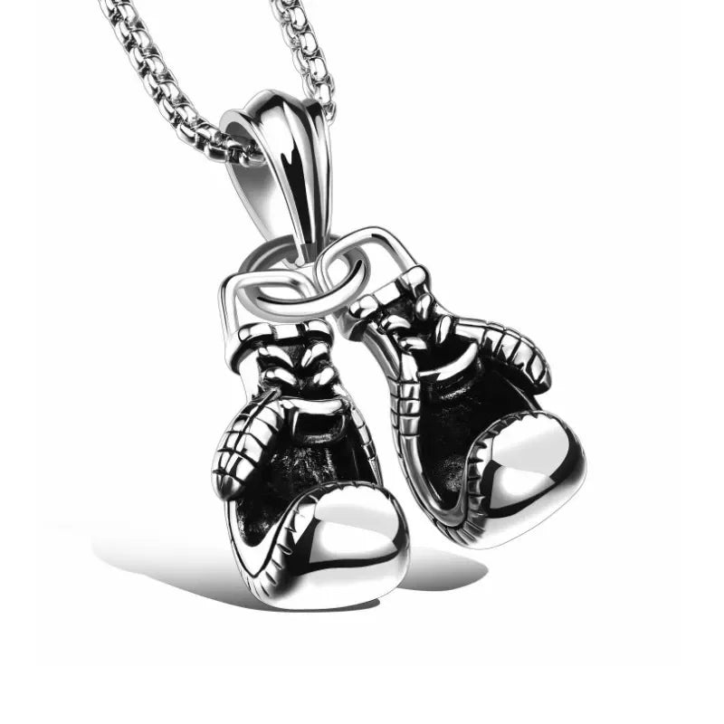 Vintage Boxing Gloves Pendant Necklace For Men Punk Hip Hop Style Gold Color Titanium Steel Chain Fashion Women Jewelry