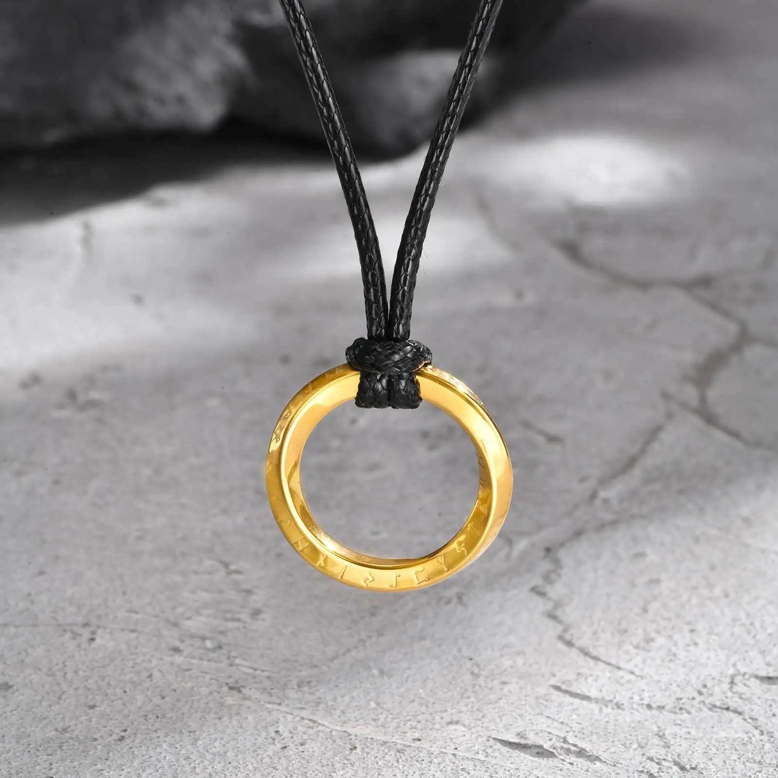 Vicking Round Mobius Necklace for Men,Stainless Steel Pendant with Black Wax Rope,Classic Jewelry Gift to Husband
