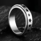 6MM Silver Color Stainless Steel Rotatable Star Rings For Men Women Trendy Male Stylish Punk Metal Ring Spinner Jewelry