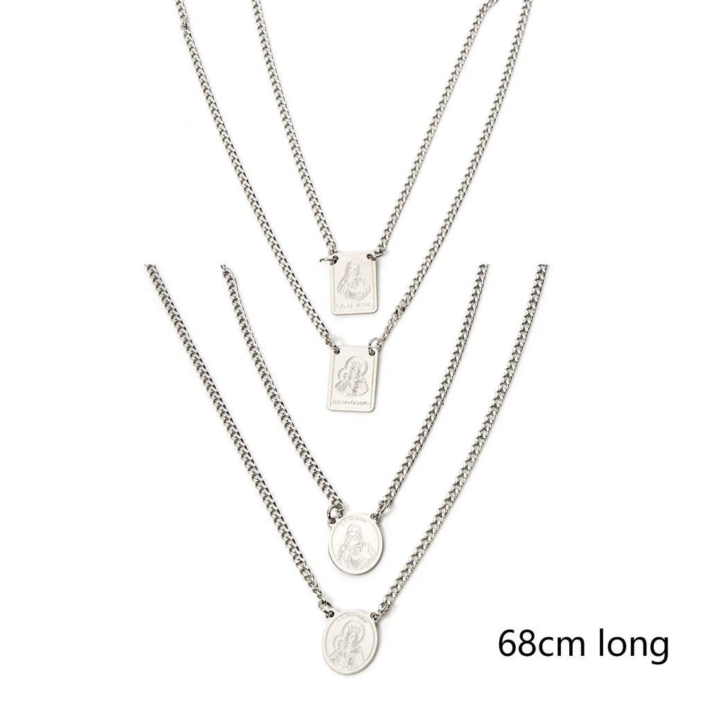 Virgin Mary Curb Chain Necklace — Silver