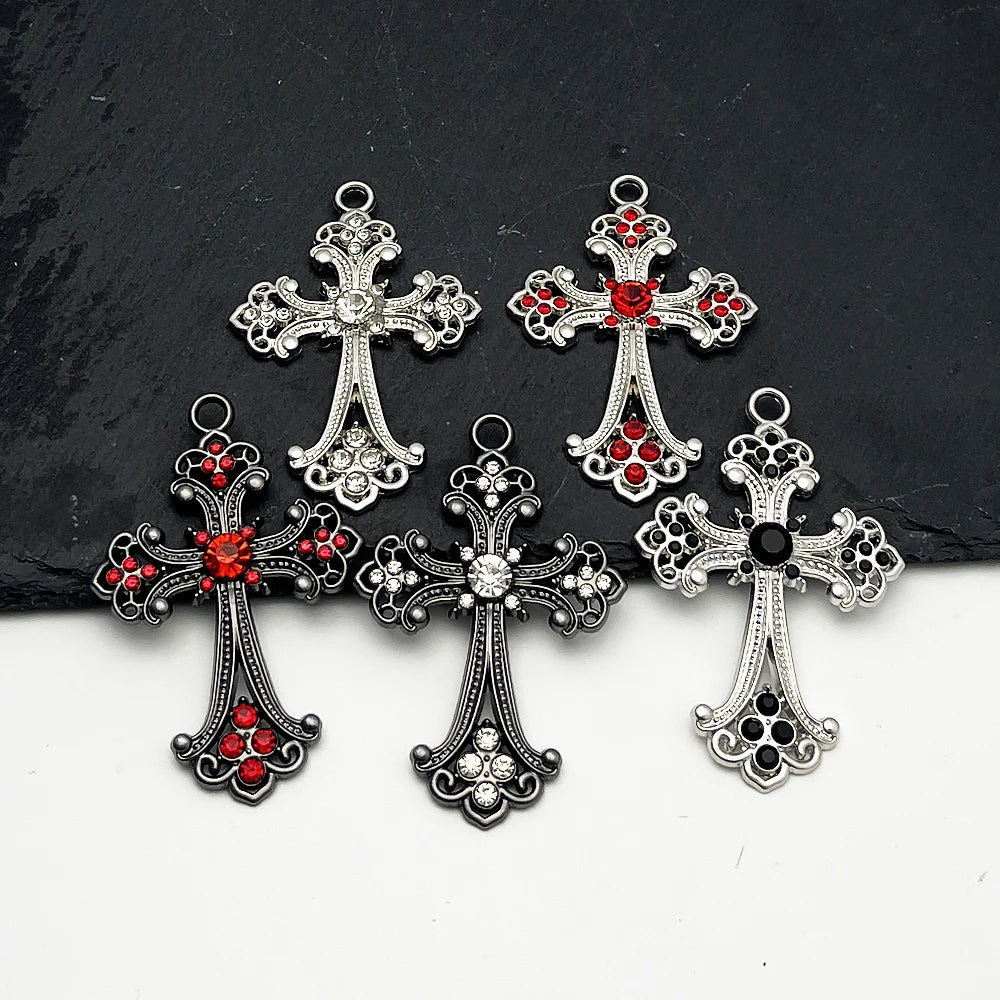 Iced Out Catholic Cross Silver Pendant Necklace
