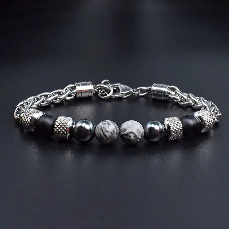 Tiger Eye Beaded Bracelet — Stainless Steel