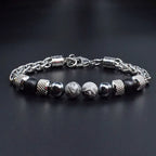 Tiger Eye Beaded Bracelet — Stainless Steel