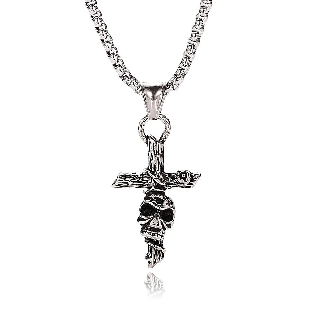 Death Skull Cross Pendant Necklace — Gothic