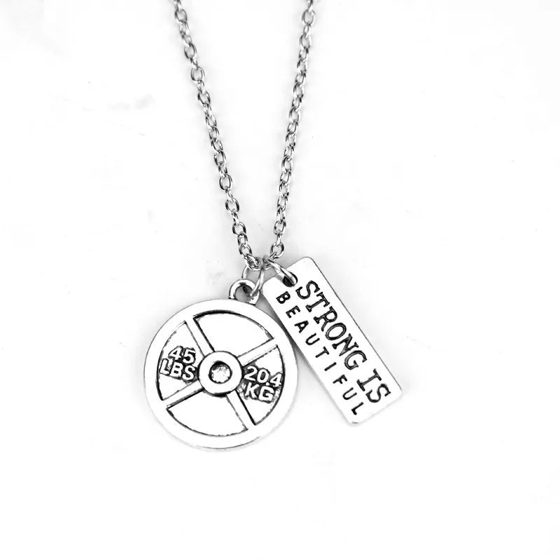 Weight Plate Dumbbell Pendant — Stainless Steel