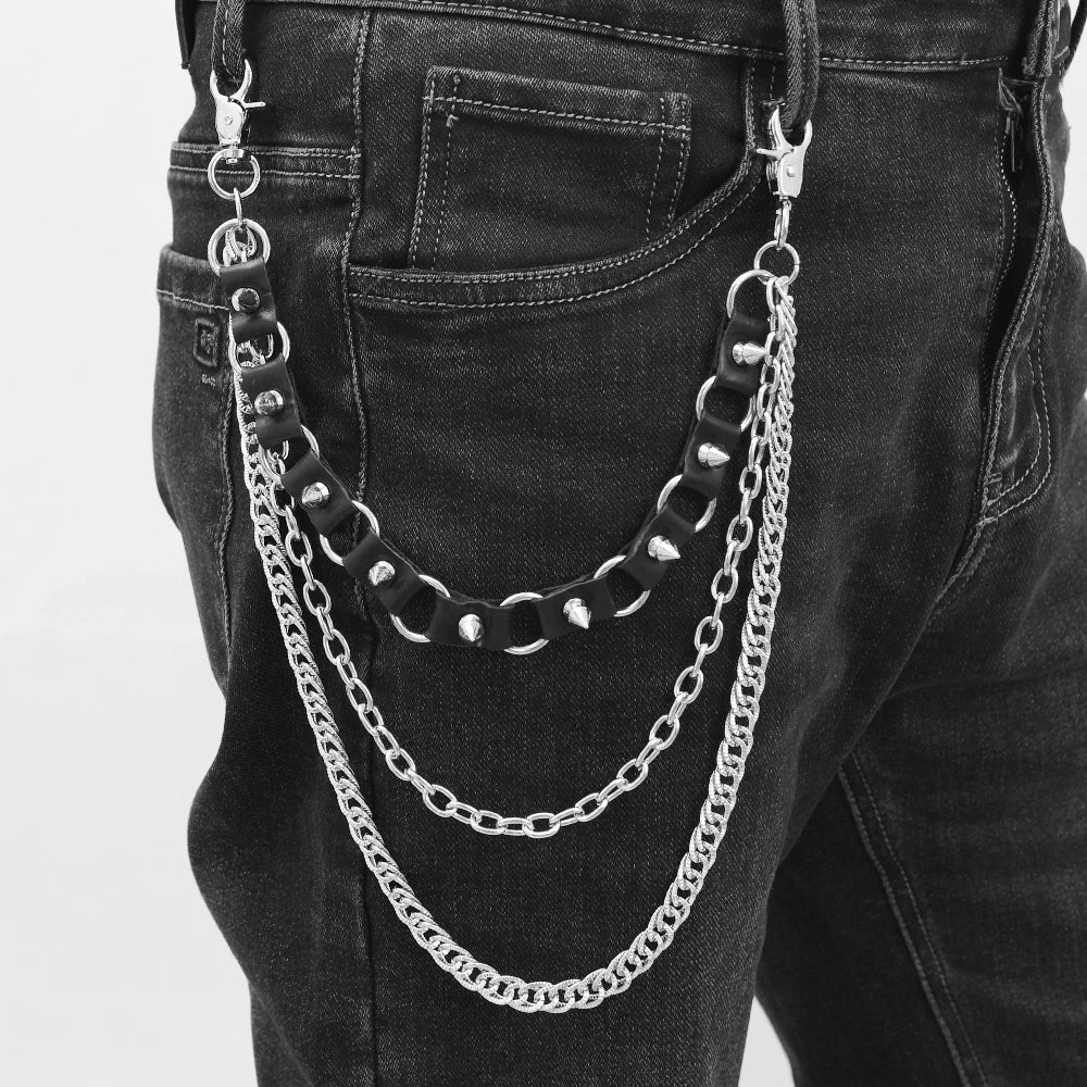 Punk style multi-layer spiky jeans chain Hip hop hip hop waist chain