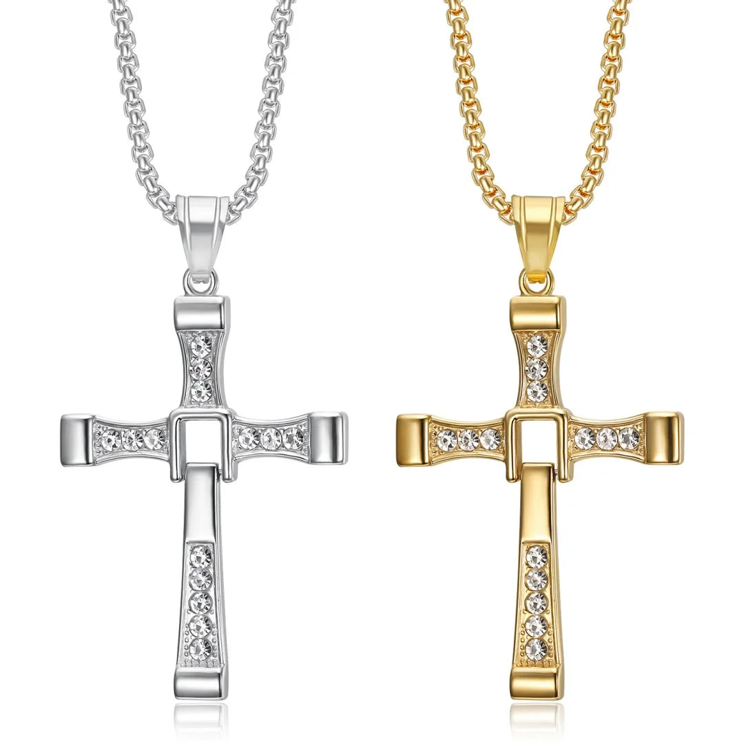 CZ Jesus Cross Pendant Necklace — Stainless Steel
