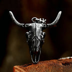Black Bull Head Skull Pendant — Stainless Steel