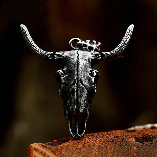Black Bull Head Skull Pendant — Stainless Steel