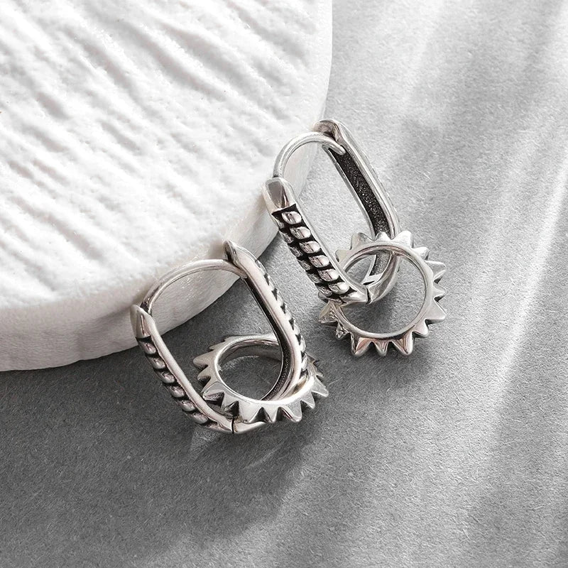 Gothic Spiked Hoop Earrings Small Textured Huggie — Two-Tone