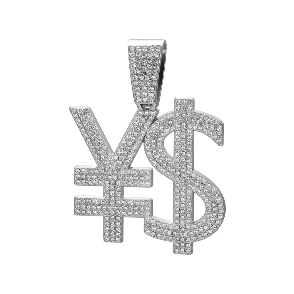 Hip Hop Exaggerated Dollar Sign Pendant,with 13mm Cuban Chain Currency Symbol Pendant Necklace for Men Rapper Charm