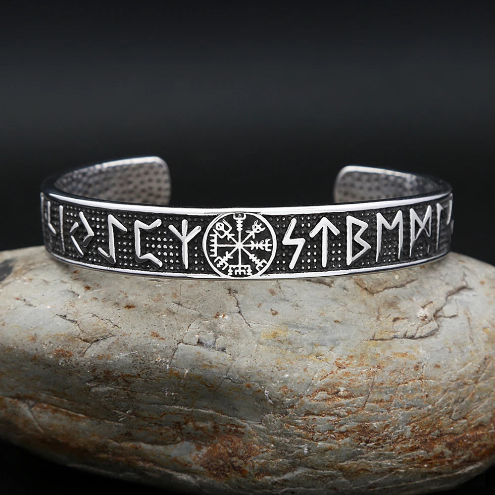 Vintage Nordic Viking Compass Bracelet Punk 316L Stainless Steel Vikings Rune Men Bangles Biker Amulet Jewelry Gift