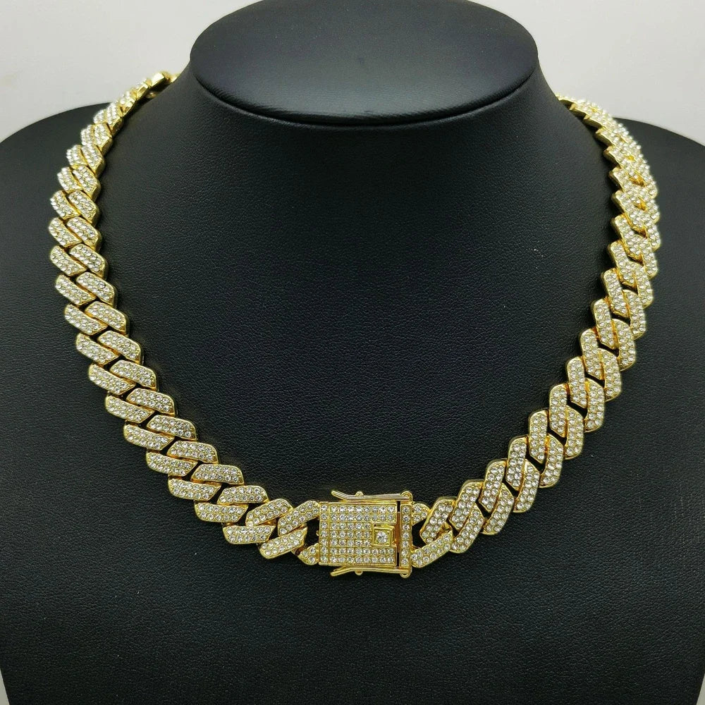 Two-Tone 14mm Iced Out Cuban Link Chain Necklace