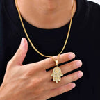 The Hand of Fatima Zircon Necklace for Men,Gold Color Evil Eye Stainless Steel Pendant,Turkish Jewelry Gift