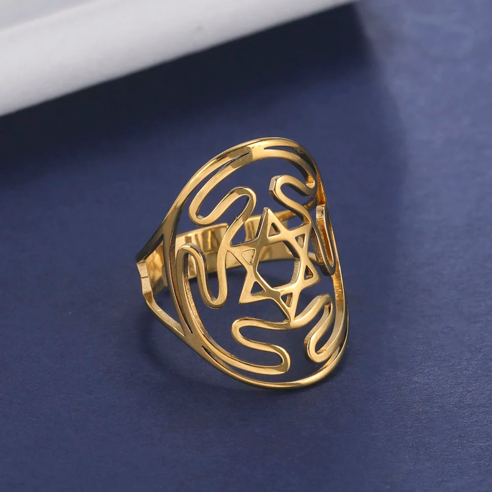 Wheel of Hecate Symbol Adjustable Ring — Stainless Steel