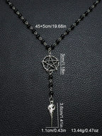 Gothic Pentagram Ankh Beaded Necklaces Black beaded chain with crow skull pendant. Ideal for goth girls, witchy aesthetic & alternative fashion. Edgy occult layering jewelry, stand out with dark vibe Gothic Mystery Jewelry Ac