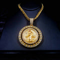 1 piece men's fashionable hip hop Santa Muerte set with sparkling rhinestones rotatable pendant decorative necklace