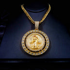 1 piece men's fashionable hip hop Santa Muerte set with sparkling rhinestones rotatable pendant decorative necklace