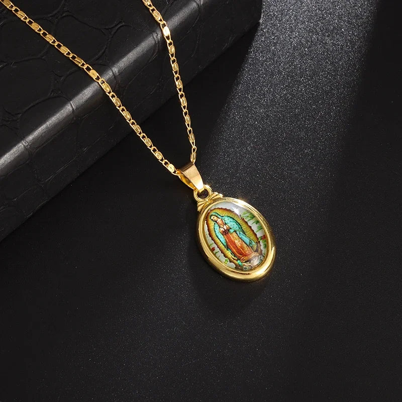 Stainless Steel Christian Virgin Mary Pendant Our Lady of Guadalupe Necklace Women's Religious Lucky Amulet Jewelry Gift