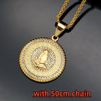 Iced Out Praying Hands Pendant — Gold