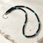 New Natural Black Stone Men Necklace Matte Lava Obsidian Beads Healing Meditation 45cm Collar Jewelry Charm Homme Neck