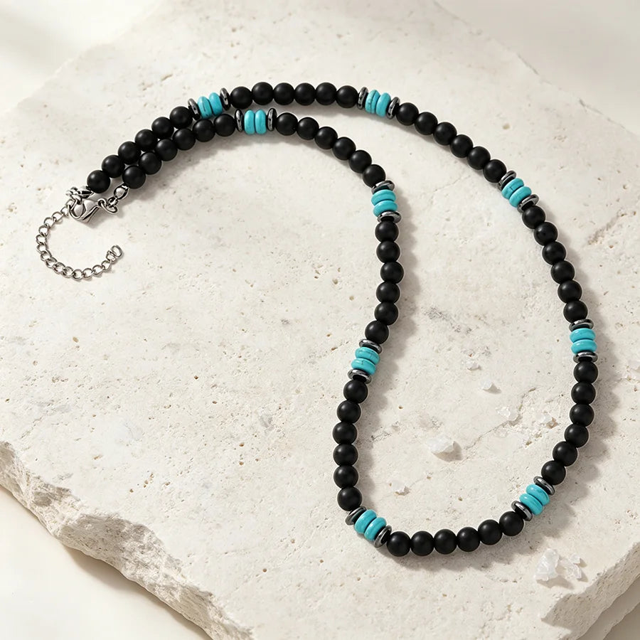 New Natural Black Stone Men Necklace Matte Lava Obsidian Beads Healing Meditation 45cm Collar Jewelry Charm Homme Neck