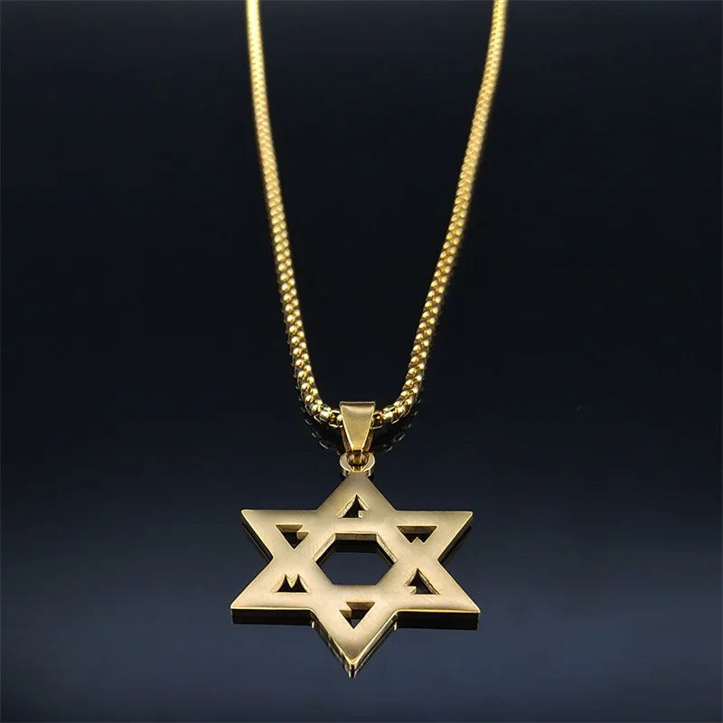 Magen David Star Long Necklace — Steel