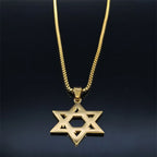 Magen David Star Long Necklace — Steel