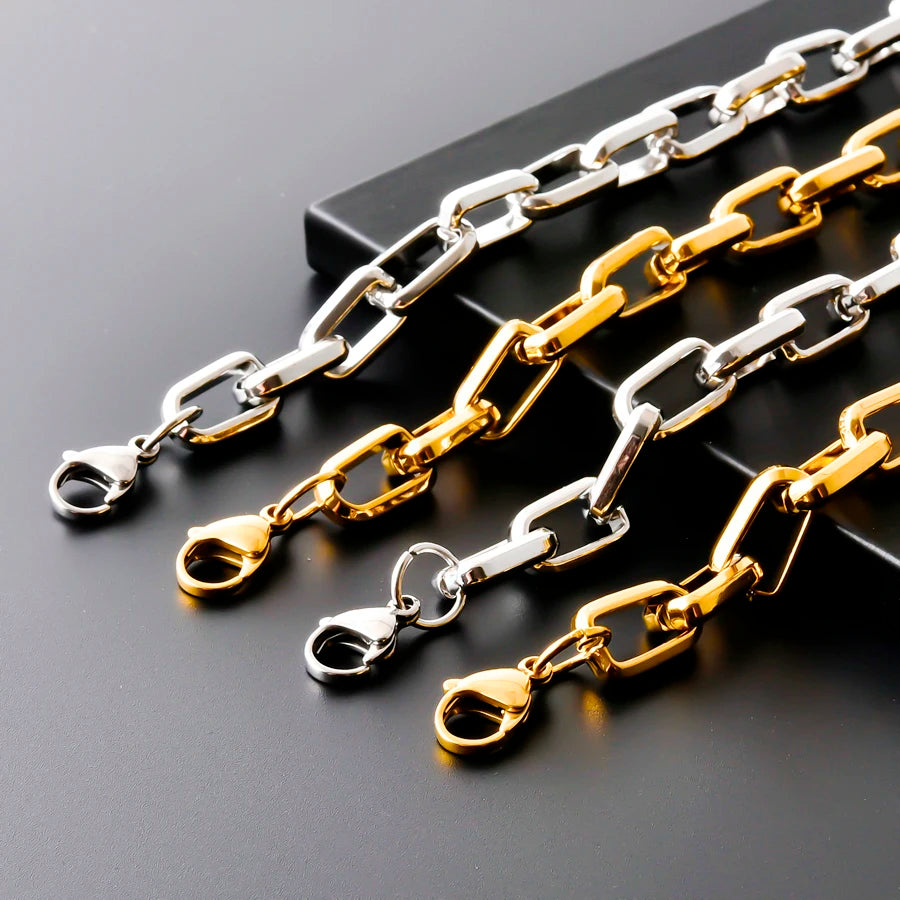 Statement Rectangle Chain Necklace — Stainless Steel
