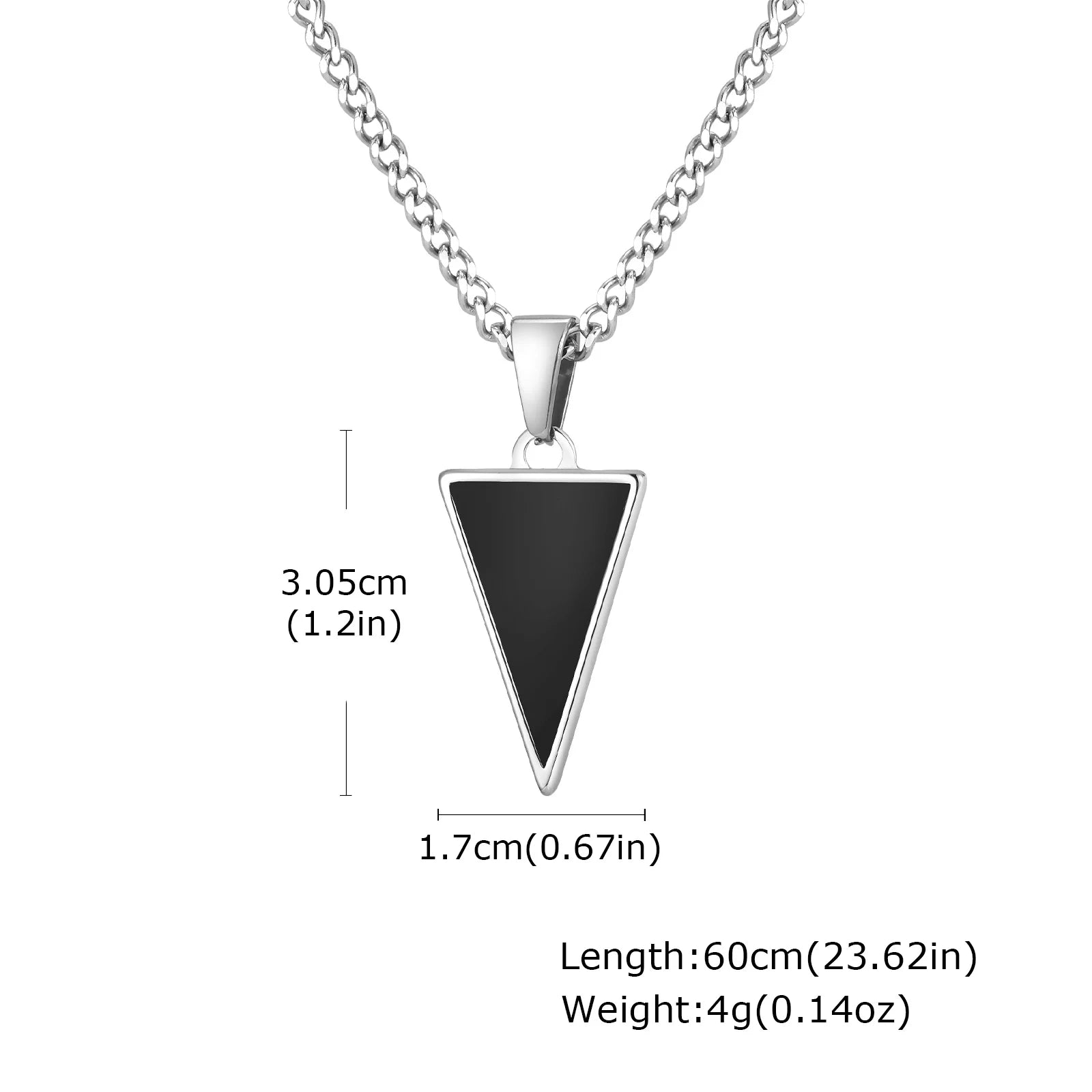 Black Agate Triangle Pendant — Stainless