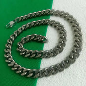 10.5MM Silver-Tone Washed Cuban Chain Necklace — Stainless Steel
