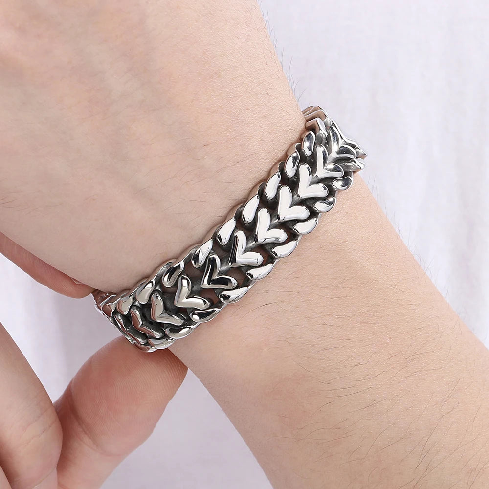 Men Bracelet for Man Gold Color Stainless Steel 16MM Width Heart Shape Chain Bracelets Men's On Hand Wrist Jewelry