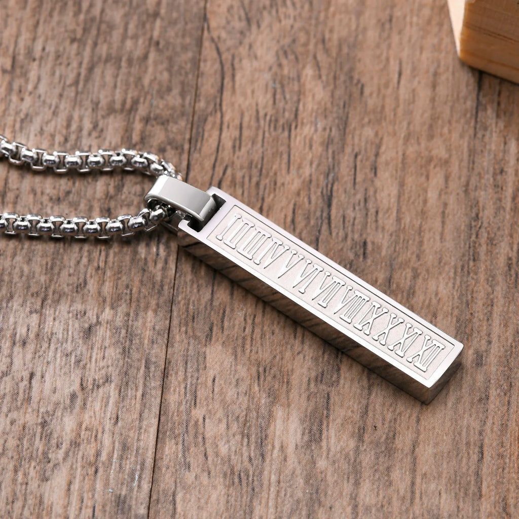 Vnox Mens Silver Color Bar Necklaces, Geometric Stainless Steel Pendant with Box Chain, Minimalst Metal Jewelry Gift
