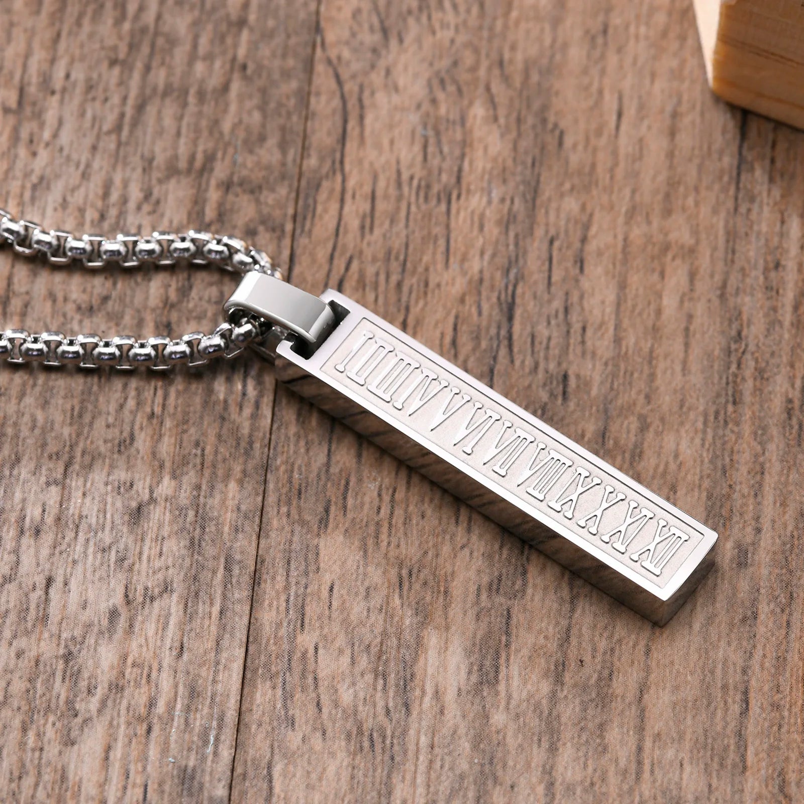 Vnox Mens Silver Color Bar Necklaces, Geometric Stainless Steel Pendant with Box Chain, Minimalst Metal Jewelry Gift
