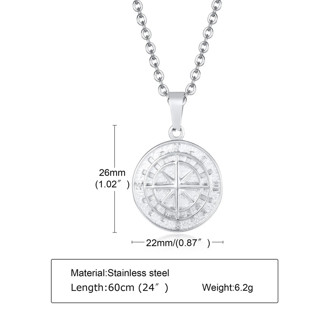 Layered Compass Cuban Figaro Necklace — Stainless Steel