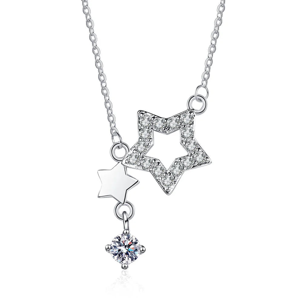 925 Sterling Silver Inlaid Zircon Star Necklace For Women Sweet And Cute Pendant Necklace Fashion Jewelry Accessories