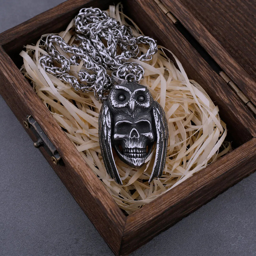 Skull Owl Pendant Necklace — Stainless Steel