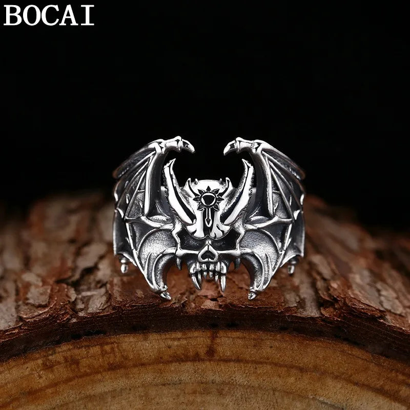BOCAI New S925 Sterling Silver Retro Punk Skull Vampire Ring Selected Gifts