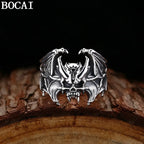 BOCAI New S925 Sterling Silver Retro Punk Skull Vampire Ring Selected Gifts
